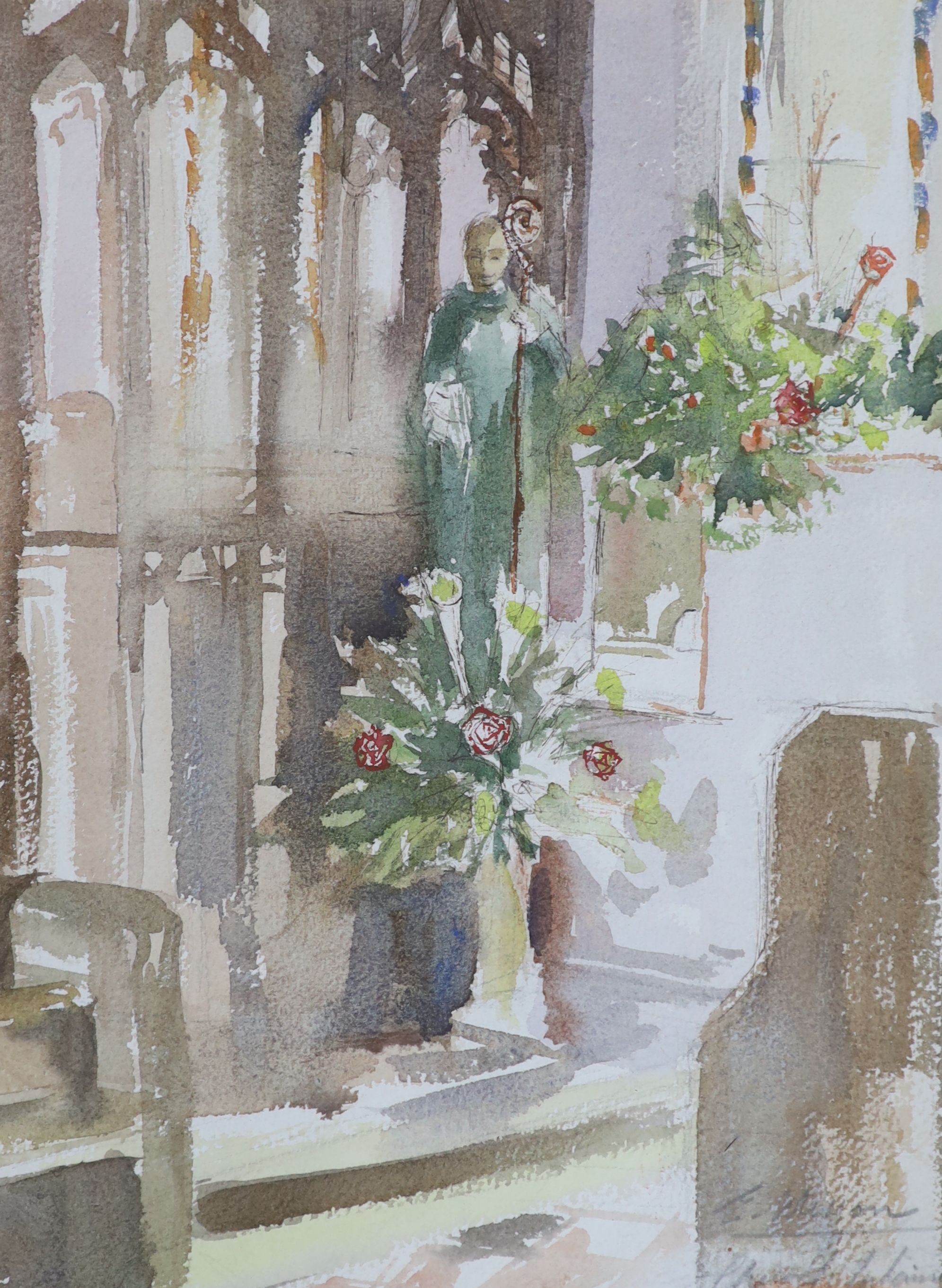 Edward Wesson (1910-1983), watercolour, Church interior, signed in pencil, 33 x 25cm